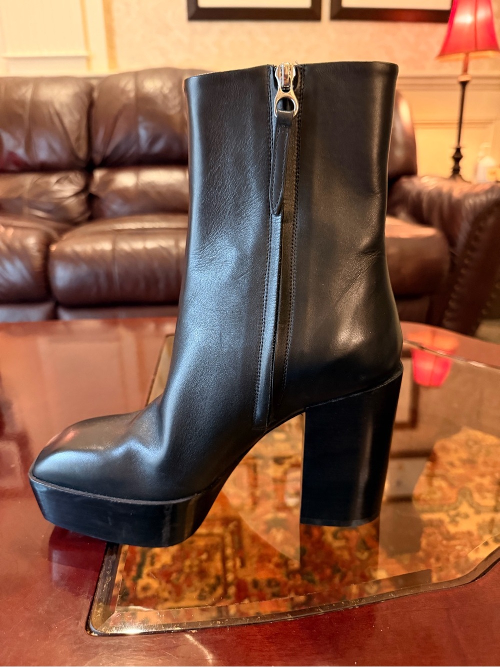 Aeyde Black Leather Platform Ankle Boots with Side Zipper